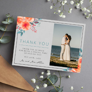 Carte De Remerciements Joyeux Floral Orange et Turquoise Bright