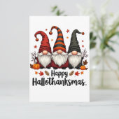 Carte De Remerciements Joyeux Hallothanksmas Halloween Noël Gnomes (Debout devant)