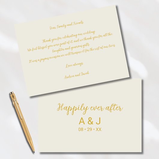 Carte De Remerciements Joyeux Jour après Albâtre Blanc Monogramme Or