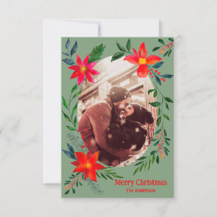 Carte De Remerciements Joyeux Noël 1 Photo Aquarelle Fête Florale