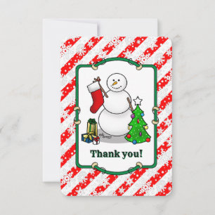 Carte De Remerciements Joyeux Noël 2 sapin chaussette bonhomme de neige