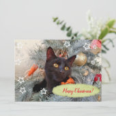 Carte De Remerciements Joyeux Noël chat noir (Debout devant)