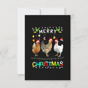 Carte De Remerciements Joyeux Noël Chicken Chemise Santa Hat Lumières Xma