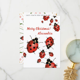 Carte De Remerciements Joyeux Noël Coccinelle Rouge Noir sur Blanc