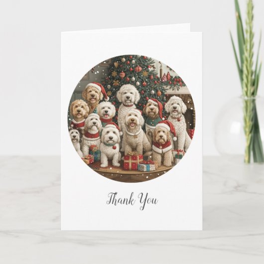 Carte De Remerciements Joyeux Noël Goldendoodle Chiens de chiot (Devant)