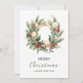 Carte De Remerciements Joyeux Noël Joyeux Nouvel An Wreath Minimal (Devant)