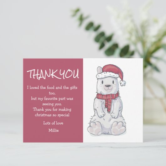 Carte De Remerciements Joyeux Noël Ourson de Noël (Debout devant)