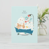 Carte De Remerciements Joyeux Noël, un bain moussant pour chaton (Debout devant)