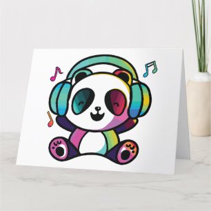 Carte De Remerciements Joyeux Panda avec écouteurs écoutant de la musique
