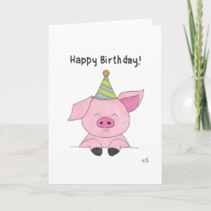 Carte De Remerciements Joyeux Pig d'anniversaire en Casquette de fête Car