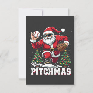 Carte De Remerciements Joyeux Pitchmas Noël Amateur de baseball Père Noël