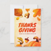Carte De Remerciements Joyeux Thanksgiving avec Citrouille et Feuilles d' (Devant)