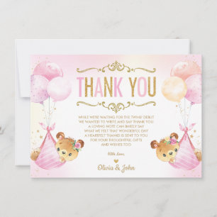 Carte De Remerciements Jumeaux mignons Bébé Filles Baby shower Nounours