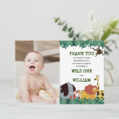 Carte De Remerciements Jungle Safari 1er anniversaire Wild One (Debout devant)