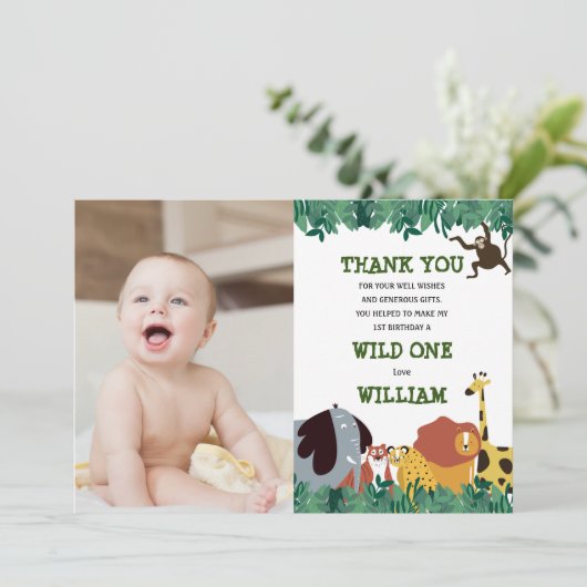 Carte De Remerciements Jungle Safari 1er anniversaire Wild One (Debout devant)