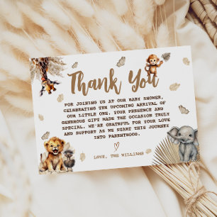 Carte De Remerciements Jungle Safari Neutre Remerciement Baby Shower