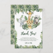 Carte De Remerciements Jungle tropicale Safari bébé éléphant Giraffe Zebr (Devant / Derrière)