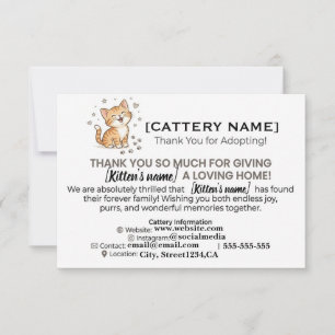 Carte De Remerciements Kit d'adoption de chaton de chatterie personnalisa