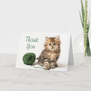 Carte De Remerciements Kitten With Green Yarn