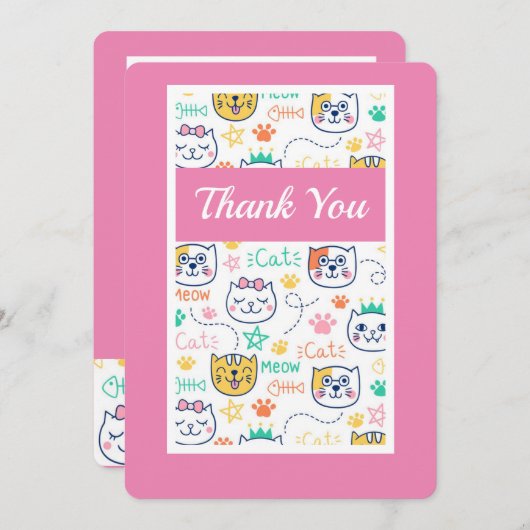 Carte De Remerciements Kitty Cat (Devant / Derrière)
