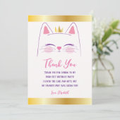 Carte De Remerciements Kitty Chat rose et or fête d'anniversaire (Debout devant)