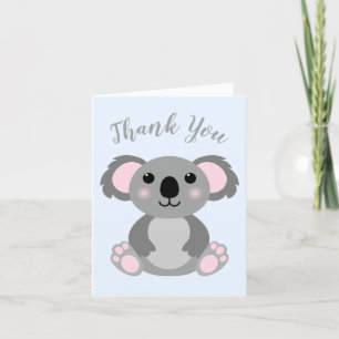 Carte De Remerciements Koala Bear Baby shower Rose Girl