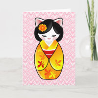 Kokeshi Maneki Neko Japanese Lucky Cat Thank You