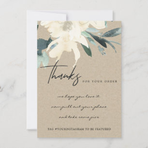 CARTE DE REMERCIEMENTS KRAFT IVORY LOGO D'ENTREPRISE FLORALE BLANC FLORAL