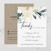 CARTE DE REMERCIEMENTS KRAFT IVORY LOGO D'ENTREPRISE FLORALE BLANC FLORAL (Devant / Derrière)