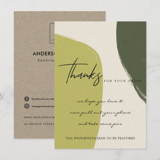 CARTE DE REMERCIEMENTS KRAFT LIME GREEN ABSTRAIT ENTREPRISE LOGO (Devant / Derrière)