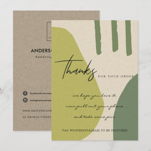 CARTE DE REMERCIEMENTS KRAFT LIME GREEN ABSTRAIT ENTREPRISE LOGO (Devant / Derrière)