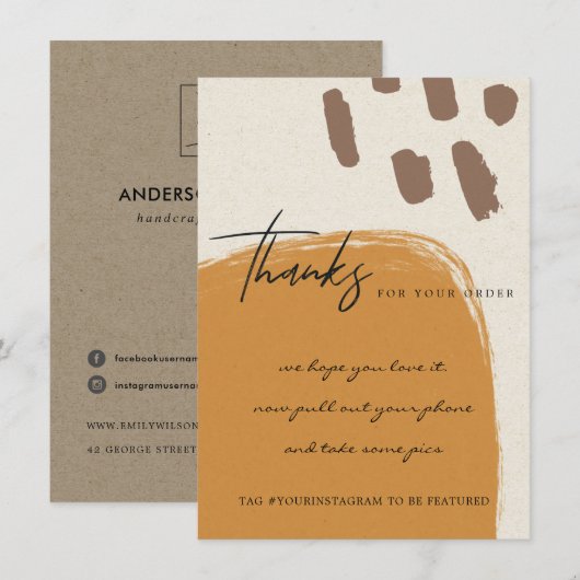 CARTE DE REMERCIEMENTS KRAFT ORANGE RUST ABSTRAIT ENTREPRISE LOGO (Devant / Derrière)