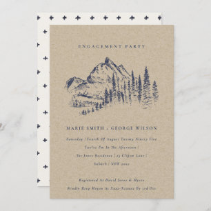 Carte De Remerciements Kraft Pine Woods Mountain Sketch Fiançailles Invit