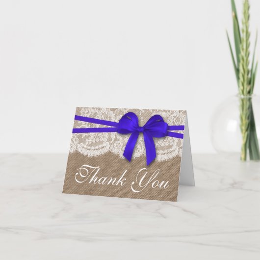 Carte De Remerciements La Collection de Mariage Rustic Blue Bow (Devant)
