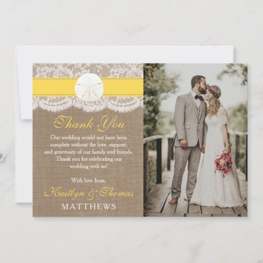 Carte De Remerciements La collection de mariages de plage de sable jaune (Devant)