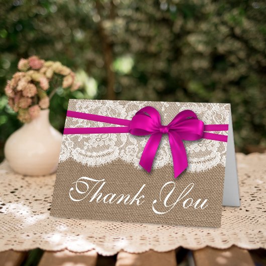 Carte De Remerciements La collection de Mariages Rustic Pink Bow