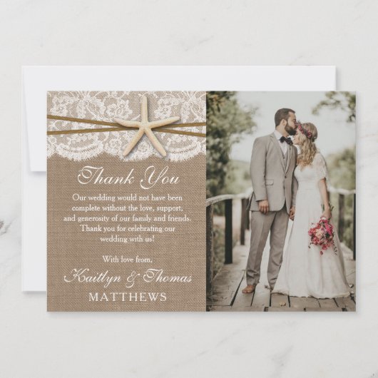 Carte De Remerciements La collection rustique de mariage Starfish Beach P (Devant)