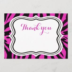 Carte De Remerciements La fille animale de mode rose noire de zèbre vous