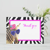 Carte De Remerciements La mode animale de safari mignon de zèbre vous (Debout devant)