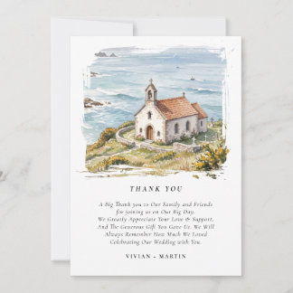 Carte De Remerciements La petite chapelle au bord de la mer Mariage