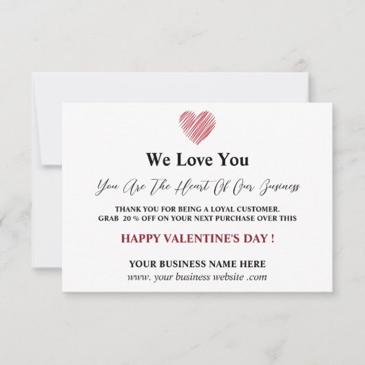 Carte De Remerciements La Saint-Valentin Client Appréciation (Devant)