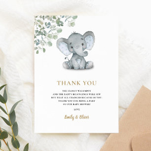 Carte De Remerciements La verdure des éléphants Baby shower neutre pour l