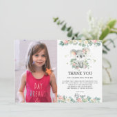 Carte De Remerciements La verdure rose florale Koala 1er anniversaire pho (Debout devant)