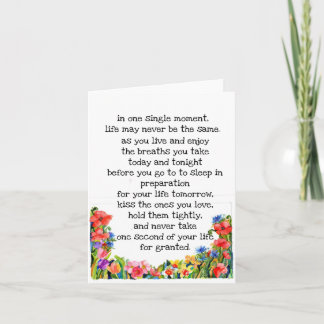 Carte De Remerciements "la vie peut changer en un instant"+ fleurs d'aqua