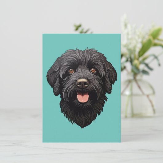 Carte De Remerciements Labradoodle Chien noir (Debout devant)