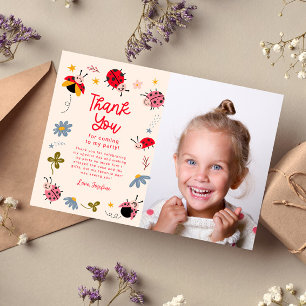 Carte De Remerciements Ladybug Floral Anniversaire Photo