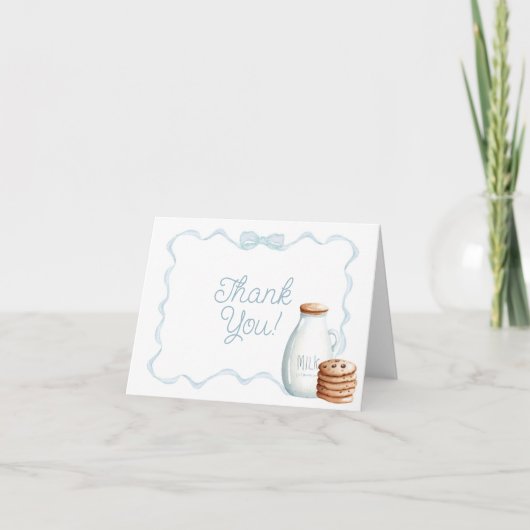 Carte De Remerciements Lait et biscuits Baby shower bleu (Devant)