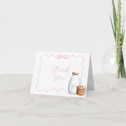 Carte De Remerciements Lait et biscuits Baby shower rose (Devant)