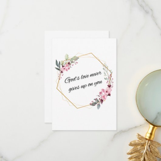 Carte De Remerciements L'amour de Dieu ne donne jamais (Devant/Arrière en situation)