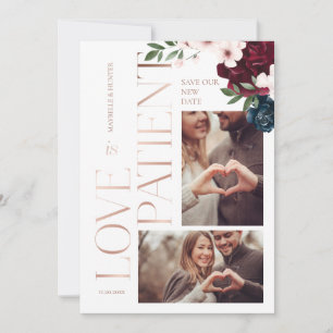 Carte De Remerciements L'amour est le patient Rose Gold Burgundy Florals 